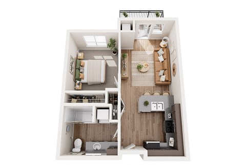 Floor plan for 1 bed, 1 bath, 592 sqft